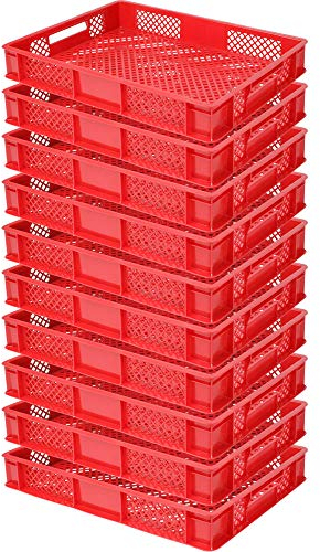 lot de 10 Bac gerbable normes Europe à parois et fonds ajourés - L x l x h 600 x 400 x 90 mm - rouge