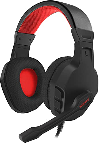 NUBWO U3 Gaming Headset with Mic for PC, PS4, PS5, Xbox 1, Mac, NS, Wired Over-Ear Gaming Headphones with Mic Clear Call, Lightweight & in-Line Control-Red
