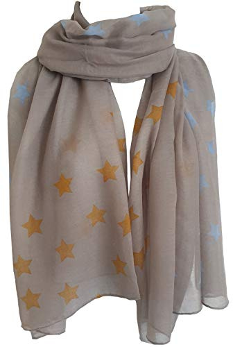 GlamLondon Schal mit Sternendruck, groß, modisch, bedruckt, Sterne, Damen, Wickeltuch, YR20 - Grau, 42