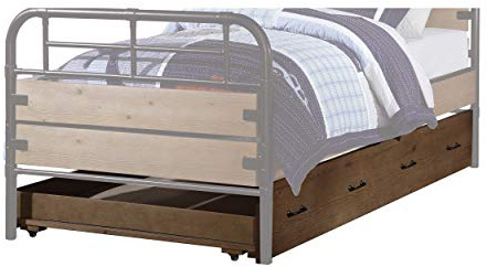Benjara, Brown Wooden Twin Size Trundle Bed with Caster Wheels