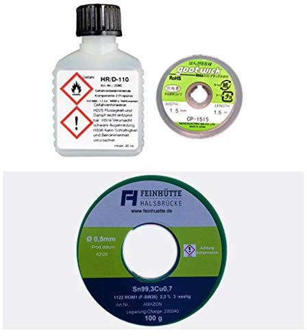 EO-HF Profi-Lötset 004 (30 ml No-Clean Flussmittel in Pinselflasche, Entlötlitze, 100 g Lötzinn)