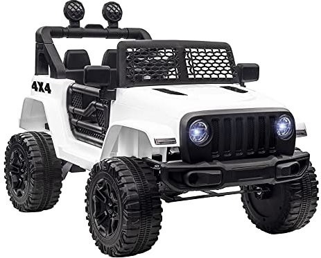 HOMCOM 12V Battery-powered 2 Motors Kids Electric Ride On Car Truck Off-road Toy with Parental Remote Control Horn Lights Suspension Wheels for 3-6 Years Old White