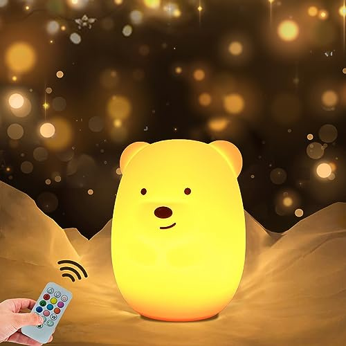 WHA&DARREN Großes Bear Nachtlicht nachttischlampe kinder nachtlicht baby Silikon Nachtlicht Schlaflicht Kinderzimmerlampe Tragbare mit Fernbedienung/Touch Steuerung einstellbare Helligkeit
