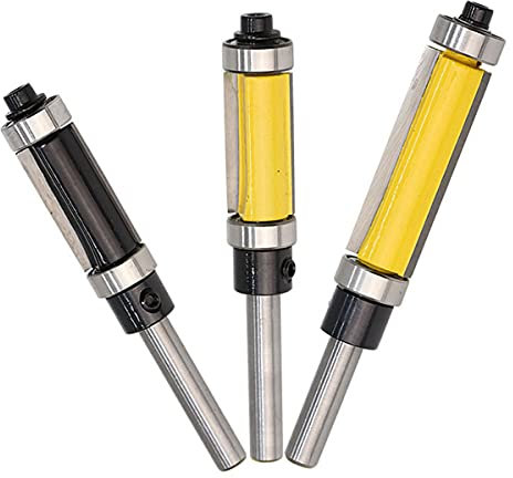 2pcs 1/4 Trimming Knife Milling Cutter Carbide Flush Double Bearing Straight Trim Router Bit Woodworking MC03010