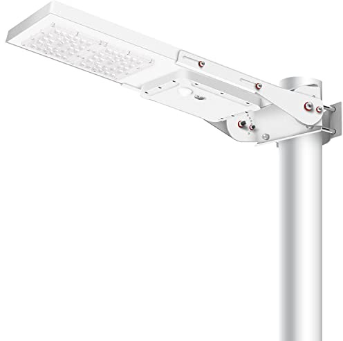 Gebosun Solar LED Straßenlaterne, Gartenlaterne & Außenbeleuchtung, 6000K, Funktioniert von Dämmerung bis zum Morgemgrauen, mit Optikssensor und Bewegungssensor, Wand- und Mastanbringbar (30W, 3600LM)