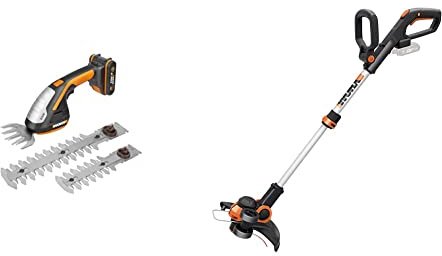 WORX 20V Gras- und Strauchschere WG801E mit Akku und Ladegerät, inkl. 3 Verschiedene Messer & WG163E.9 Akku Rasentrimmer 20V Kantenschneider Rasen – 2-in-1 Funktion: Rasentrimmer und Kantenschneider
