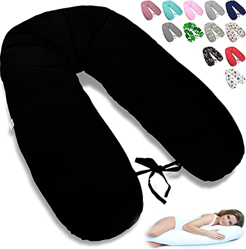 ekm trade 170cm XXL Stillkissen Schwangerschaftskissen Lagerungskissen Seitenschläferkissen große Farbwahl Handmade Baumwolle 100% aus Zertifizierte Materialien (46 – Schwarz)