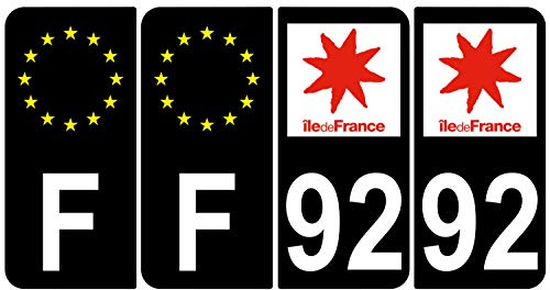 Supstick Aufkleber für Nummernschilder, Nummernschilder, Nummernschilder, Motiv Ile de Frankreich, Schwarz, 4 Stück