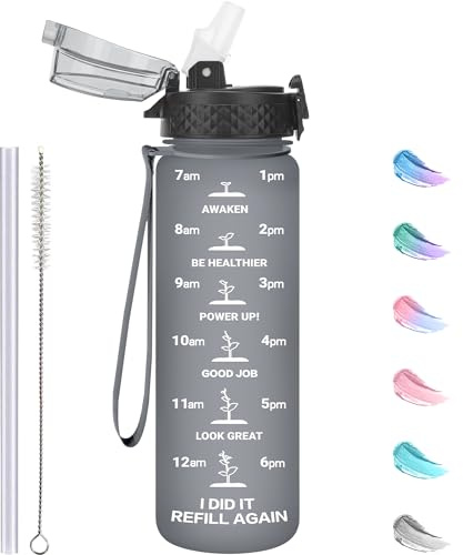 GOPPUS 500ml/17oz Borraccia per Bambini con Cannuccia Senza BPA Borraccia per Bevande a Tenuta Stagna per Scuola Tritan Ragazza Ragazzo Borraccia Sportiva Riutilizzabile con Marcature del Tempo