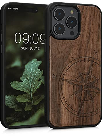 kwmobile Handyhülle für Apple iPhone 14 Pro Max Hülle Holz - Case mit TPU Bumper - Stoßfestes Hardcase - Schutzhülle Cover in Dunkelbraun