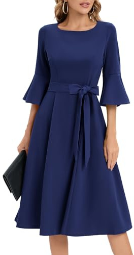 HomRain Kyrkklänningar för kvinnor 2025, bröllopsgäst, cocktail, tebjudning, klockad ärm, vintagestil, afton- och examensklänning, Marinblått Xsp, 3XL