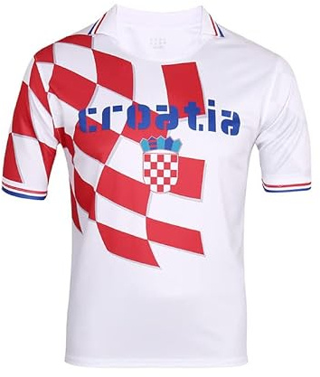 YuanDiann 2022 Katar Fußball Weltmeisterschaft T-Shirt Kurzarm Rundhals Fanshirt Trainingsshirt Stretch Casual Atmungsaktiv Sport Shirt Bedrucken Fussballtrikot Kroatien S