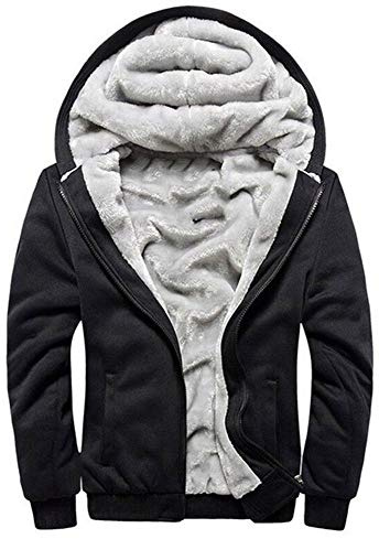 LBL Men's Hoodies Full Zip Up Fleece Jacket Casual Hooded Sweatshirt Plus Size Winter Warm Coat W11 Black 3XL