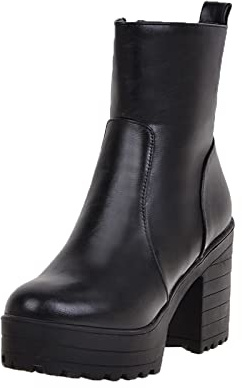 Susenstone 2022 Femmes Chunky Bottes à Talons Hauts En Cuir Vintage Chelsea Bottines Chaudes Bottillons ImperméAbles Confortables à Enfiler Chaussures D'Hiver En Plein Air Pour Femmes