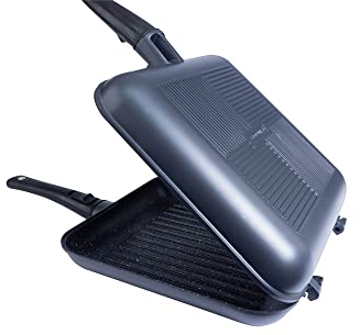 Ridgemonkey XXL Connect Pan and Griddle Granite Edition Frying Pan, Sandwich Toaster and Toastie Maker | 1.9L Capacity with Cheese Grater, Detachable Handles and Q-Lock Detachable Spatula