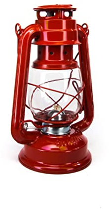 1x Campfrei Petroleumlampe 24 cm, 4 Farben, Rot, Pulverbeschichtet, Glas, Sturmlaterne, Camping