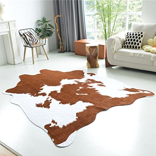 Brauner und weißer Kuhfell-Teppich, großer Kuhfell-Lederbereich, weicher, bequemer Kunstpelz-Teppich mit Tierdruck für Kinderzimmer, Schlafzimmer (Size : 190 * 255cm) (190 * 255cm) Marriage