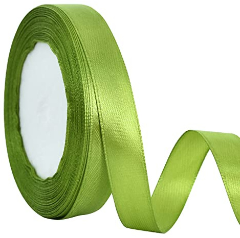 TONIFUL Satinband hellgoldfarben, breit, massives Stoffband für Hochzeit, Auto, Schneiden, Zeremonie, große Öffnung, Stuhlschärpe, Haarnähen, Handwerk, Party, Dekoration-Sage Grün 15mm x22m