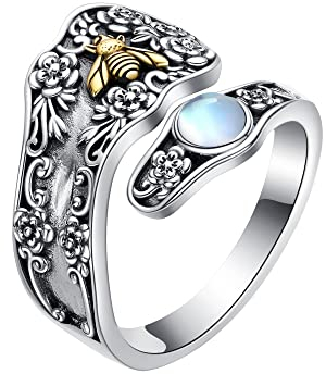 Mondstein Daumen Ring Sterling Silber viktorianischen Blume Löffel Ring für Frauen einstellbar klobig Ringe