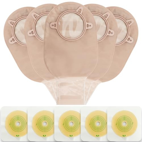 VLOOKUP 35 PCS Colostomy Bags,Ostomy Supplies,Two-Piece Drainable Pouches with Closure for Ileostomy Stoma Care, Cut-to-Fit(25pcs Bags+10pcs Barriers)