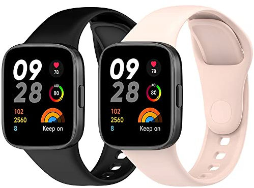 Flenco Cinturino per Xiaomi Redmi Watch 3 - Silicone Sportivo - Impermeabile - Regolabile 14-22 cm - Rosa + Nero