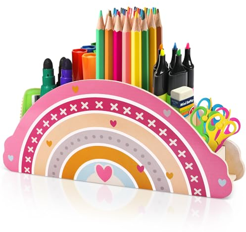 PAMIYO Schreibtisch Organizer Regenbogen Stiftehalter kinder Schreibtisch Büro Organizer Holz Stifte Organizer Stifteköcher Stifthalter,Geeignet für Kinder-Stiftebox und Klassenzimmer Organisation