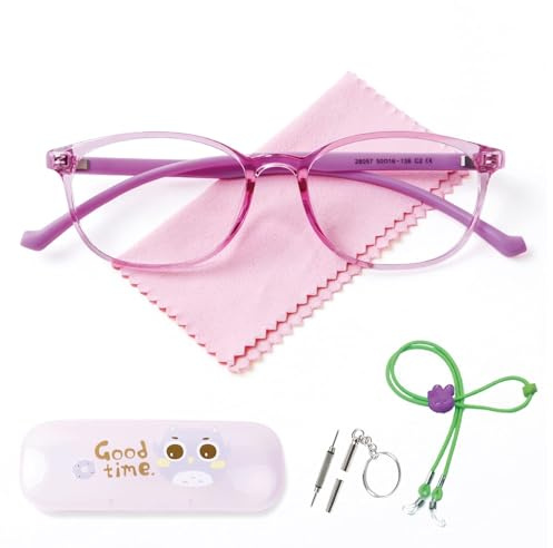 AetrvoHope Kids Blue Light Glasses Clear Purple,TR90 Ultra-Light Computer Glasses for Teens Girls Age 7-14,Unbreakable Frame for Child with Case,Anti Eyestrain & UV400