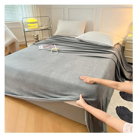 Winter Fleece Bettlaken ohne Gummizug Warm Kuschel Betttuch ohne Gummi Flaches Laken weich Mikrofaser viele Größen und Farben (Color : Gray(Grey), Size : 250x270cm+48x74cm x2)