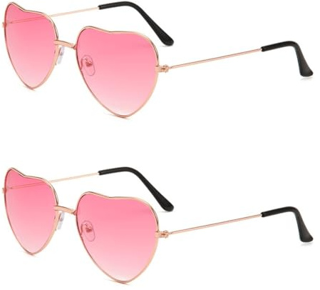 2 Paar Herz Party Brillen,Retro Kostüm Brille,Party Brille Rosa, Hippie Herzförmige Brille,Hippie Herzförmige Brille für Kinder Herren Damen Party Hippie Chic, Kleid Accessoires