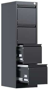 SUPEER Metall Vertikal Hängeregisterschränke,Büroschrank Metallschrank mit 4 Schubladen für Hängemappen,Buchstabe/gesetzliche Größe,Nicht für A4-Ordner（schwarz）