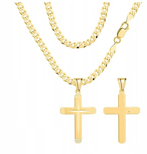 AMAR Goldkette Herren/Damen kreuz 925/585 45 cm Goldkette für herren 3,8mm Kreuzkette