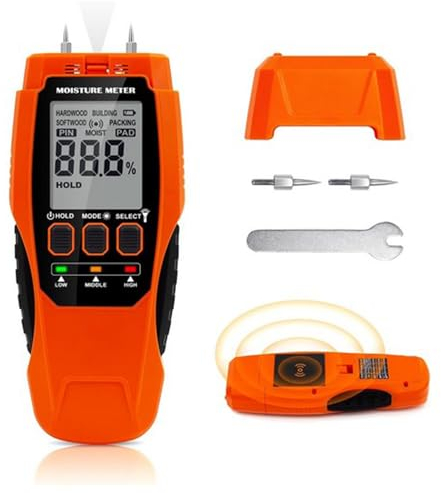 Feuchtigkeitsmessgerät Wand, Feuchtemessgerät Mauerwerk 2 in 1 zwei Pins & Pinless Feuchtigkeitsmesser für Wand und Holz Messgerät Estrich Beton Gips Baustoffen Kellerwände