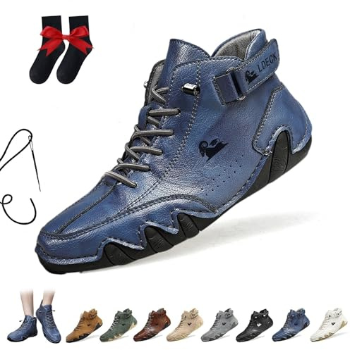 Italienska handgjorda mocka höga stövlar, Beck skor män Vattentät mocka Casual sneakers utomhus halkfria ventilerande barfota ankelstövlar for vandring, körning(Blue,41 EU)