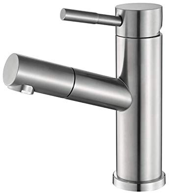 Wasserhahn Bad für Waschbecken Badarmaturen Mischbatterie Waschtischmischer mit Brause Ausziehbar 304 Edelstahl Wasserhahn Bad Waschtischarmatur Einhebelmischer Gebürstet Armatur für Waschbecken