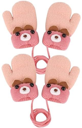 Yolhloy 2 Paar Kinder Handschuhe Winter Fäustlinge Baby Warme Cartoon Fausthandschuh Halshandschuhe Dicke Strickhandschuh mit Plüsch für Kinder Mädchen Jungen 1-4 Jahre