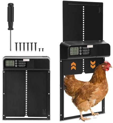 Sonnewelt Automatische Hühnerklappe Hühnertür Intelligenter Einklemmschutz Hühnerklappe Automatisch Aluminiumlegierung Wasserdicht mit Großes LCD Display Manuelle &Zeitschaltuhr