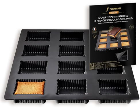 Flexipan Moule Petit Beurre - 12 Biscuits Tablette Chocolat, Sablés, Gateau Maison - Cuisson Homogène, Antiadhésif, Multi-Usages - Accessoire Moulage Petit Ecolier, Patisserie, Cuisine