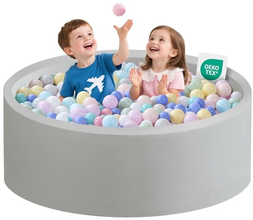 Zedachica Piscina de bolas para bebé, 120 cm x 40 cm, de espuma, redonda, para niños a partir de 1 año, para interiores y exteriores, para niñas y niños, (gris, sin pelotas)