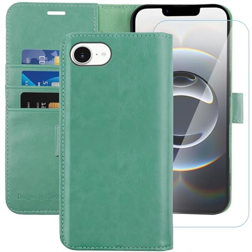 MONASAY Wallet Case for iPhone 17E/16E with 3 Card Holders - Mint | Kickstand,RFID Blocking,6.6 feet of shock absorption,PU Leather, Strong Magnetic Closure, Fits 6.1 inch ONLY,Protective film