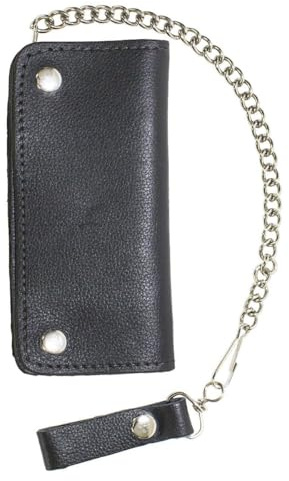 GARGOYLE BELLS Mens Wallet with Anti-Theft Chain Genuine Leather Black Biker Motorcycle Wallet Card Holder Trucker Wallet Coin Pocket