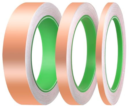 Supaway 3 Rouleaux de Ruban de Cuivre Auto-adhésif 20m x 6mm/12mm/25mm, Ruban de Cuivre Contre les Escargots, Double Face Conducteur pour Blindage EMI, Réparations électriques, Soudure, Artisanat