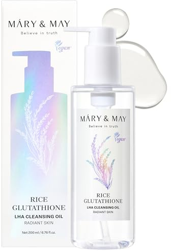 Mary&May Rice + Glutathione LHA Cleansing Oil (200ml) – Sanftes Reinigungsöl & Make-up-Entferner | Entfernt Unreinheiten, Talg & verstopfte Poren | LHA für sanftes Peeling
