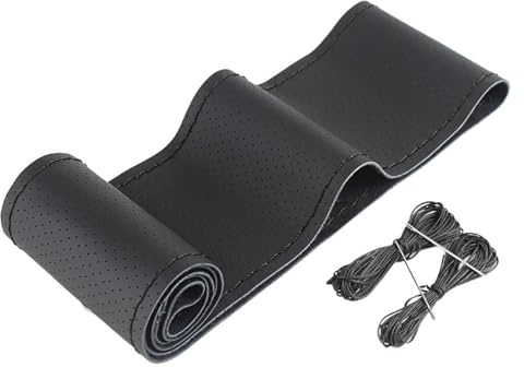 Auto Lenkradabdeckung Lenkradbezug Aus Echtem Rindsleder Fürs Auto Geflecht 38 cm 15 Zoll Handgenäht Weiches Rutschfestes Echtleder Autolenkradbezug(Black Black 2)