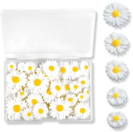 OUDQFCJ 50 pezzi decorazione margherita mini resina margherita per artigianato, piccole margherite decorative, fiori margherite, mini ciondoli in resina per fai da te, decorazioni per feste