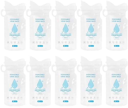 MOUNTTU Sacs à Urine jetables, 10 Sacs à Urine Portables de 700 ML, vomi Anti-fuites avec poignée, urinoirs de Voyage pour Hommes, Femmes, Femmes Enceintes, Patients, Camping, embouteillages