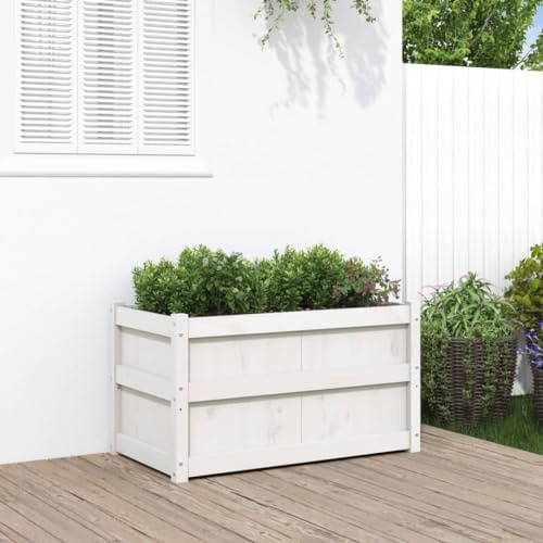 HaoChrymec Jardinière Carrée with Pin Massif, Grande Capacité, Jardinières Extérieur, Bac à Fleurs Extérieur, Jardinière Balcon, Balconnière Extérieure, Blanc, 90 x 50 x 50 cm