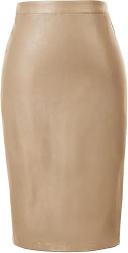 Belle Poque Gonne in pelle da donna vintage a vita alta lunghezza al ginocchio gonne aderenti gonna a matita elegante ufficio lavoro, cachi, L