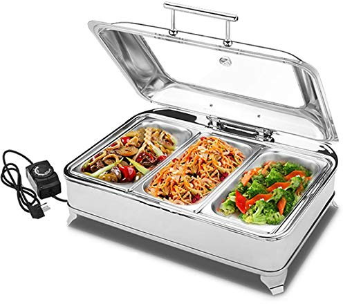 KLYDBMYT Scaldavivande per Feste a Buffet elettrici, Vassoio scaldavivande e Vassoio scaldavivande in Acciaio Inox, 9 l, Set da Buffet con scaldavivande - Temperatura Regolabile + Piastra elettrica