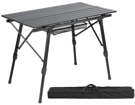 Tavolo da campeggio pieghevole in alluminio regolabile in altezza con borsa per il trasporto – Tavolo da lavoro portatile per esterni, design arrotolabile, per picnic e tailgating