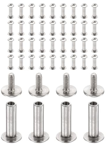 sourcing map 40set Chicago Screw M2x10.9mm 5mm Length Metal Phillips Nail Rivet Stud Bolts Rivets Binding Post Screw for DIY Leather Belt Bag Craft Bookbinding, Silver